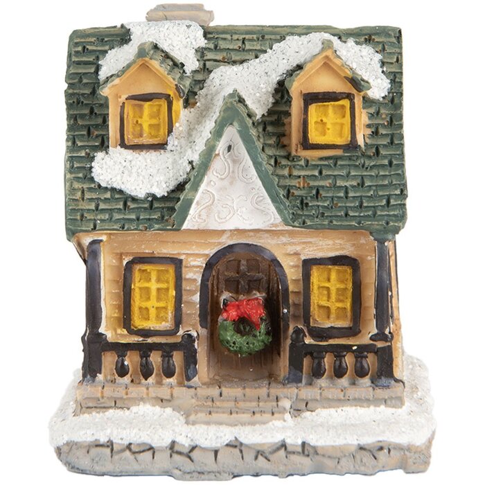 Clayre & Eef 6PR5735 Украшение Дом светодиодное бежево-зеленое 5x5x6 см