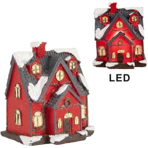 Clayre & Eef 6PR5739 Dekoration Haus LED Rot Grau 6x5x7 cm Polyresin