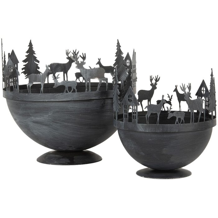 Clayre & Eef 6Y5787 Декоративная чаша Комплект из 2 серых Ø 19x17 Ø 13x14 см