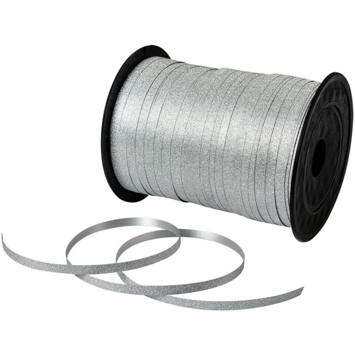 Clayre & Eef LI0148 Geschenkband Silber 0.5cm x 228m Kunststoff Glitzer