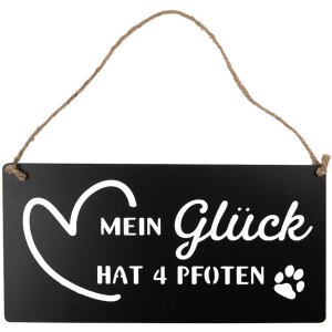 Clayre & Eef 6Y5698 Textschild Mein Glück hat 4 Pfoten Schwarz 30x1x15 cm