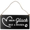 Clayre & Eef 6Y5698 Textschild Mein Glück hat 4 Pfoten Schwarz 30x1x15 cm