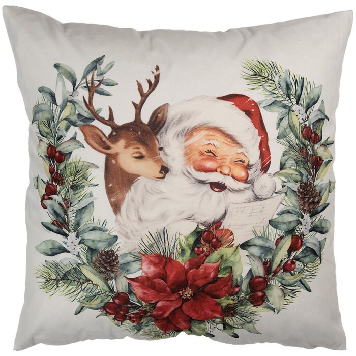 Clayre & Eef KT021.420 Чехол для подушки 45x45 см Рождественский мотив в стиле кантри белый