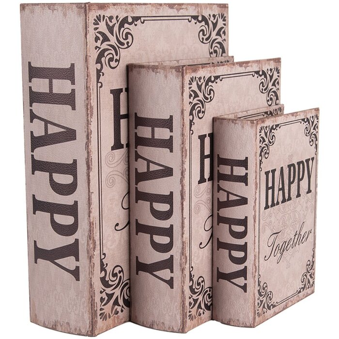 Clayre & Eef 66255 Aufbewahrungsbox 3er Set Retro Vintage Stil Holz Beige Braun