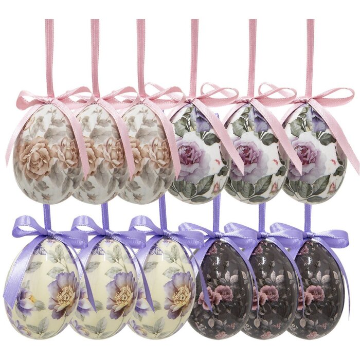 Clayre & Eef 65903 Dekoration Hänger Ei Set 12 Ø 4x5 cm Pastelltöne Vintage-Stil