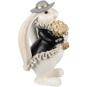 Clayre & Eef 6PR5150 Dekoration Kaninchen Weiß Schwarz Gold 14x13x22 cm