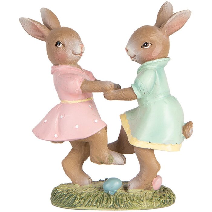 Clayre & Eef 6PR5437 Украшение Кролик 8x3x8 см бежевый розовый мятный зеленый