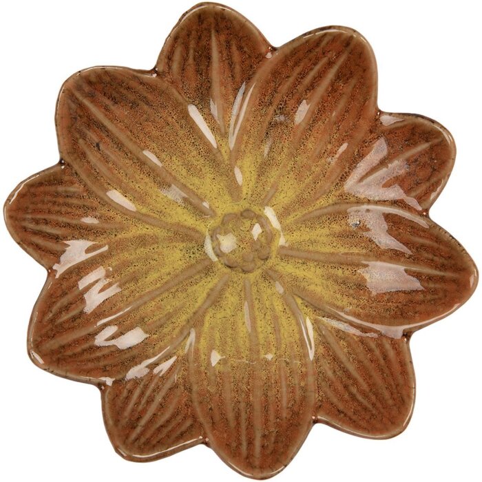 Clayre & Eef Schale Blume Orange Gelb Ø14x3 cm Keramik glasiert