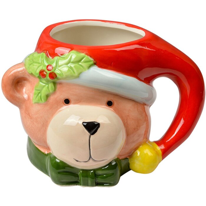 Clayre & Eef 6CEMU0187 Becher Weihnachtsbär Keramik 525ml Braun Rot Grün