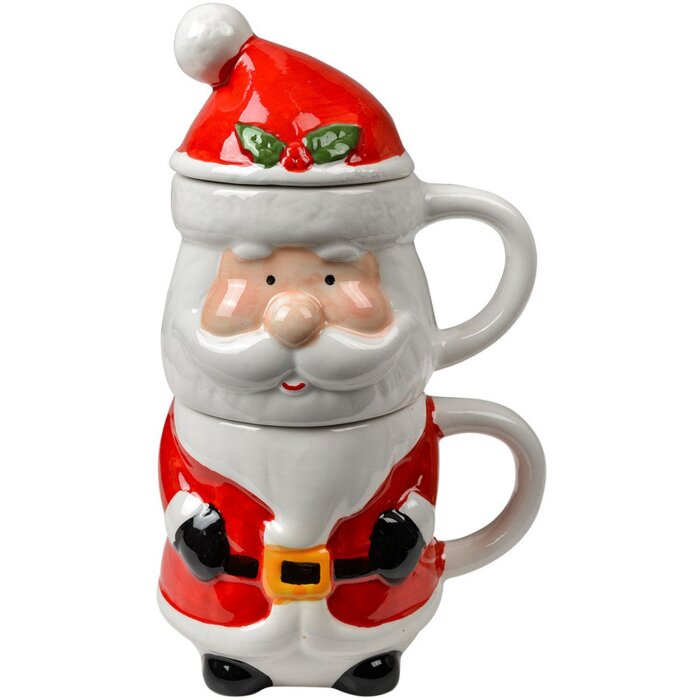 Clayre & Eef Weihnachtsbecher Santa Claus Keramik 300/375ml Landhausstil