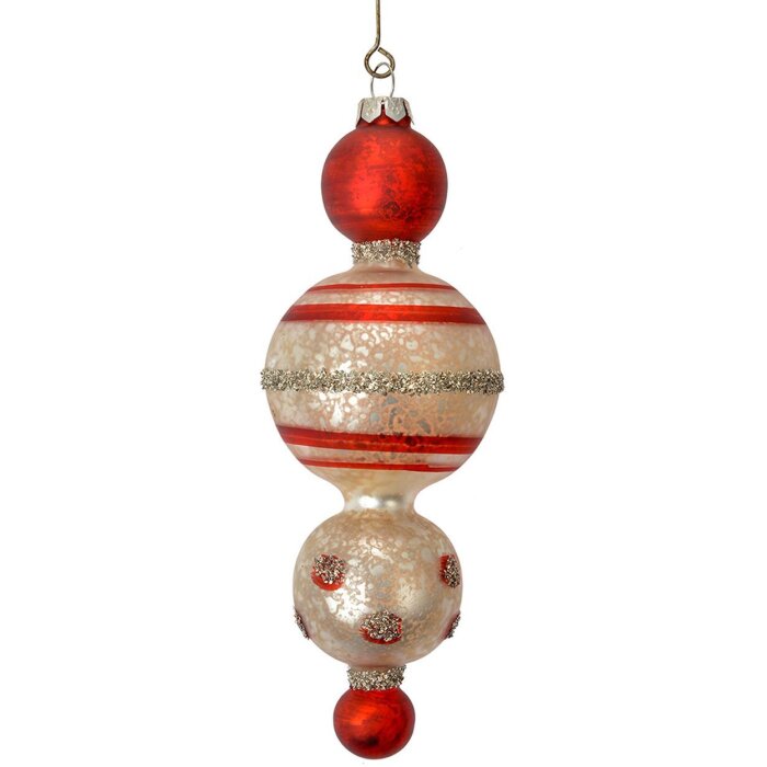 Clayre & Eef 6GL4712 Рождественская подвеска стекло Ø 6x17 см красный белый стиль кантри