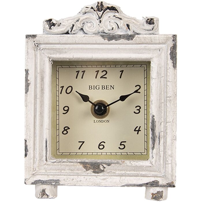 Clayre & Eef 6KL0832 Настольные часы Vintage Grey-Beige 10x6x14 см 1xAA стекло дерево