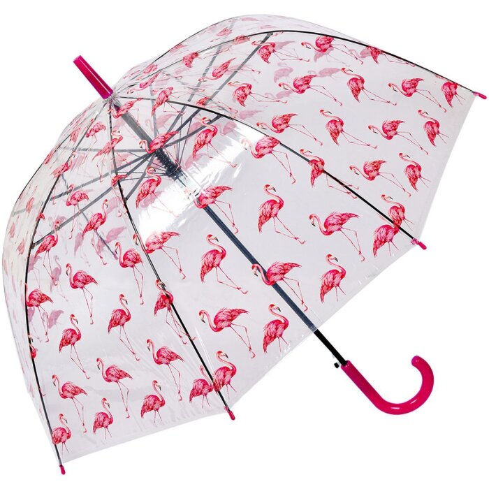 Juleeze JZUM0092 Regenschirm Transparent Flamingo-Design 90cm robust pink Griff
