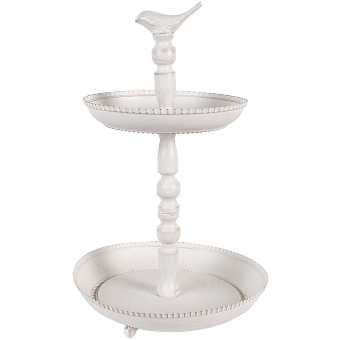 Clayre & Eef 6Y5738 Etagere Metall Weiß Ø 27x41 cm Antik Look mit Vogel-Detail