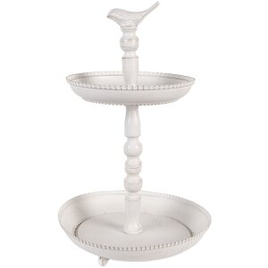 Clayre & Eef 6Y5738 Etagere Metall Weiß Ø 27x41 cm Antik Look mit Vogel-Detail