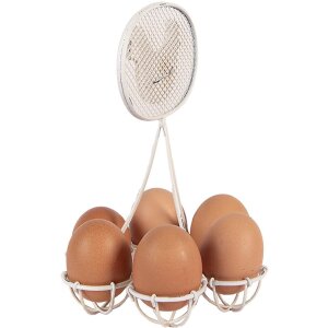 Clayre & Eef 6Y5774 Eierhalter Weiß Eisen Ø15x22cm Landhausstil Huhn