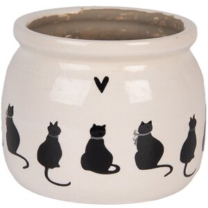 Clayre & Eef Blumentopf Katze Beige Schwarz...