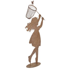 Clayre & Eef Металлическая фигурка "Ребенок с сачком" коричневая 39x13x87 см