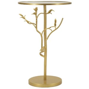 Mauro Ferretti Beistelltisch Vögel Ø38x60cm gold Glas Eisen Aststruktur