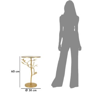 Mauro Ferretti Beistelltisch Vögel Ø38x60cm gold Glas Eisen Aststruktur
