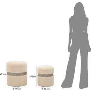 Saint-Moritz Puff-Set 2-teilig Creme Ø40x47 cm Ø32x38 cm mit Stauraum