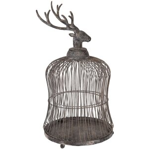 Clayre & Eef Dekorativer Vogelkäfig Hirschkopf Antik-Grau Ø26x50cm Vintage