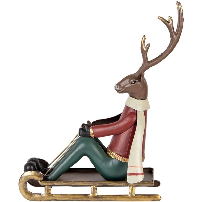 Clayre & Eef Декофигура Олень на санях 27x10x31 см