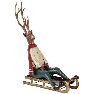 Clayre & Eef Dekofigur Hirsch auf Schlitten 30x12x32...