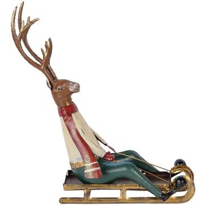 Clayre & Eef Декоративная фигурка оленя на санях 30х12х32 см коричневая