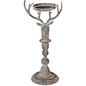 Подсвечник Clayre & Eef Олень Античный серый 17x14x42 см