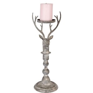 Подсвечник Clayre & Eef Олень Античный серый 17x14x42 см