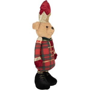 Clayre & Eef Dekorationsbär Weihnachtsbär Uniform Rot Gold Grün 25x15x60 cm