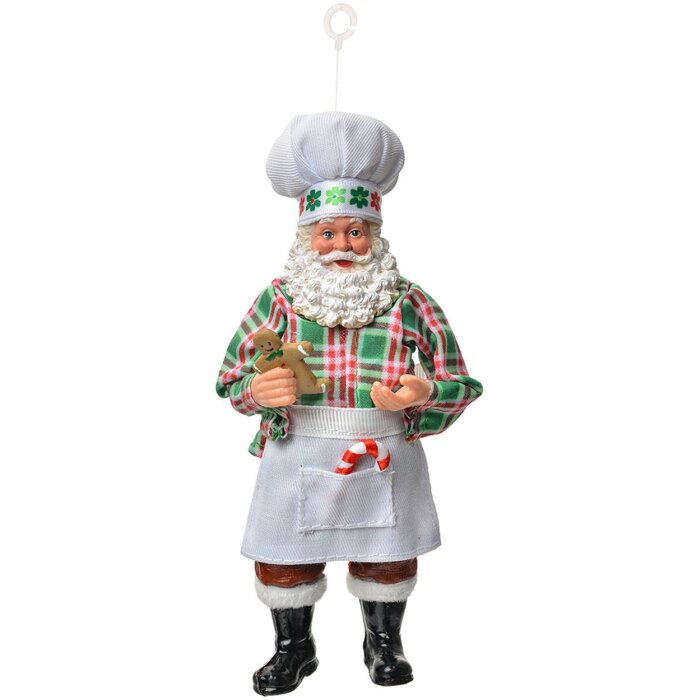 Clayre & Eef Weihnachtsmann Hänger 10x6x17 cm Textil Kunststoff Zuckerstange