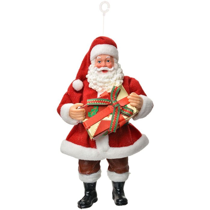 Clayre & Eef 66244 Weihnachtsanhänger Weihnachtsmann mit Geschenk 17cm Rot Weiß