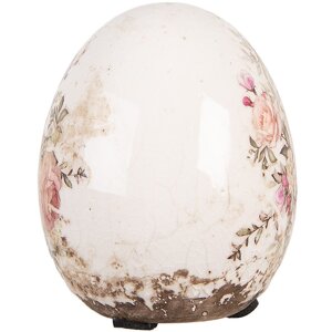 Clayre & Eef Deko Ei Rosenmotiv Keramik Ø 7x9 cm Vintage Shabby Chic