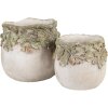 Clayre & Eef Blumentopf Eichenlaubrelief Ø15x13 cm Beige Grün Stein