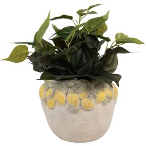 Clayre & Eef Blumentopf Zitronendekor Beige Gelb...