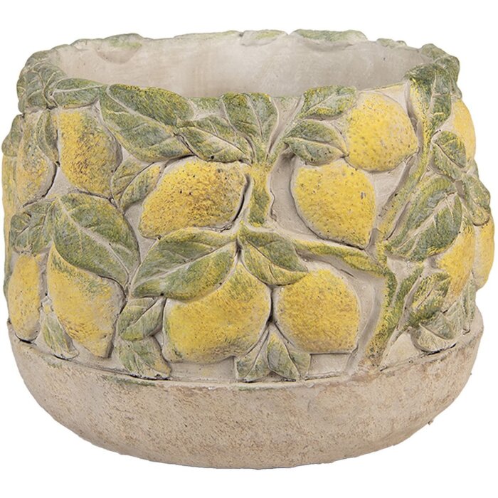 Clayre & Eef Blumentopf Zitronenmotiv Ø19x15cm Stein mediterran