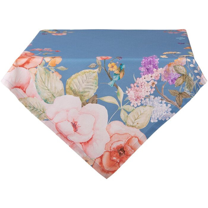 Clayre & Eef FFA01BL Tischdecke 100x100 cm Blau Floral Baumwolle