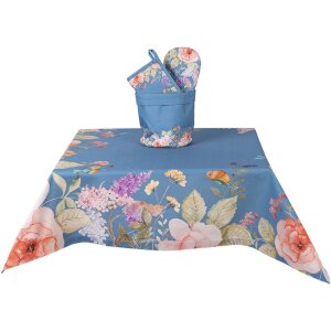 Clayre & Eef FFA01BL Tischdecke 100x100 cm Blau Floral Baumwolle