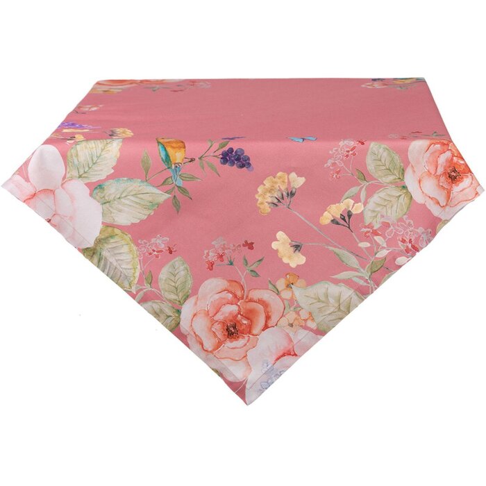 Clayre & Eef FFA01P Скатерть 100x100 см. Розовый цветочный узор из хлопка