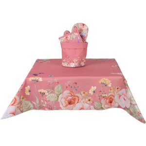 Clayre & Eef FFA01P Скатерть 100x100 см. Розовый цветочный узор из хлопка