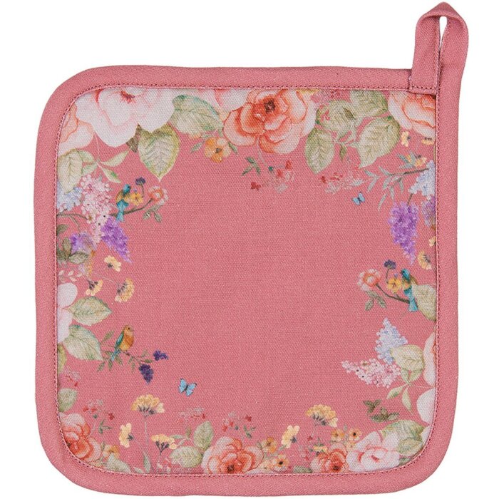 Clayre & Eef FFA45P Topflappen Rosa Blumenmuster 20x20 cm Baumwolle