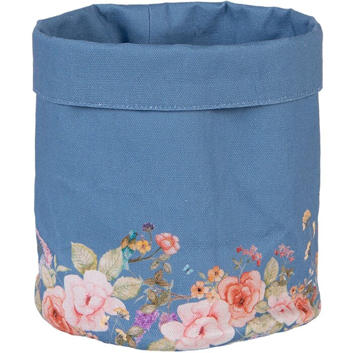 Clayre & Eef FFA50BL Brotkörbchen Blau Ø 15x16 cm Baumwolle Blumenmuster