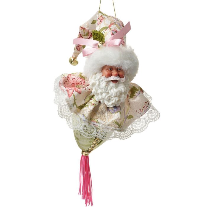 Clayre & Eef Рождественский подвес "Санта" зеленый бежевый 8x8x35 см