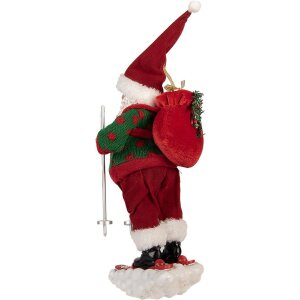 Clayre & Eef Weihnachtsmann auf Skiern Rot Grün 15x13x28 cm Dekorfigur