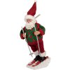 Clayre & Eef Weihnachtsmann auf Skiern Rot Grün 15x13x28 cm Dekorfigur