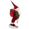 Clayre & Eef Weihnachtsmann auf Skiern Rot Grün 15x13x28 cm Dekorfigur