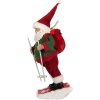 Clayre & Eef Weihnachtsmann auf Skiern Rot Grün 15x13x28 cm Dekorfigur