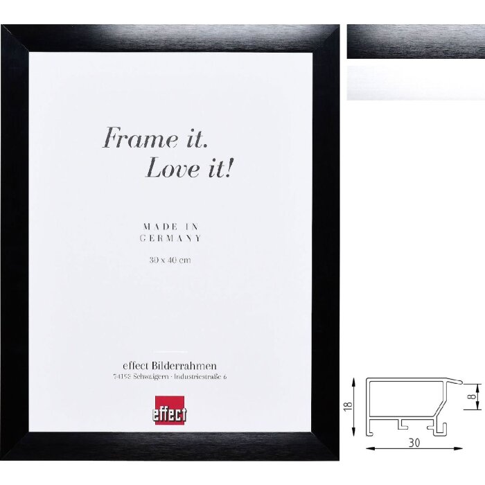 Effect Alu Profil S3: Черная или Серебряная Фоторамка 13x13-70x100 со Стеклом